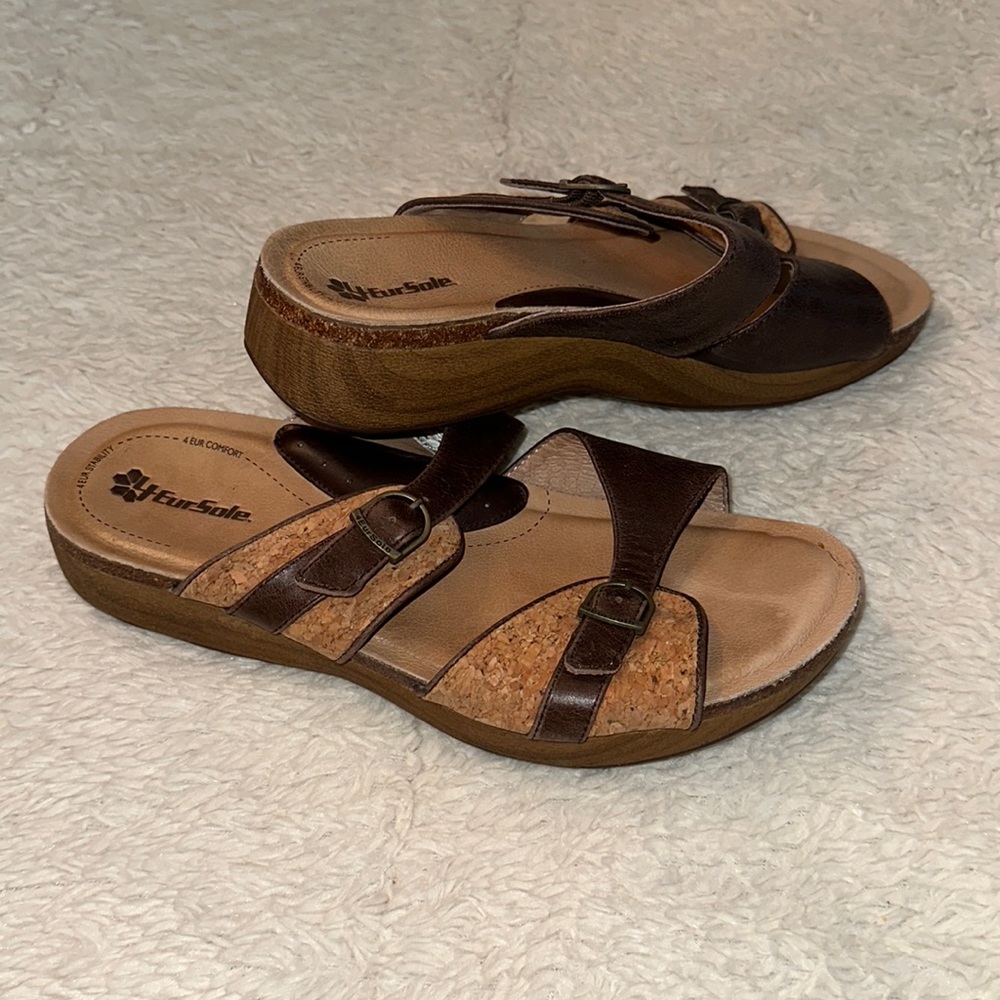 4EurSole Sandals Dark Chocolate Leather Cork Women’s 9